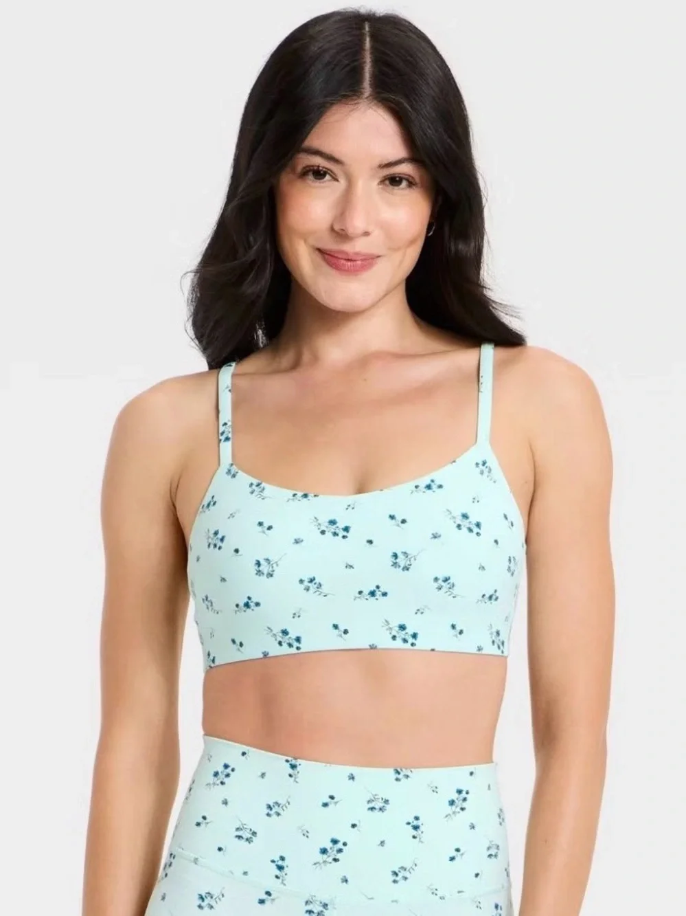 All in motion Light Aqua Floral High-Waist Leggings & Sports Bra Set
